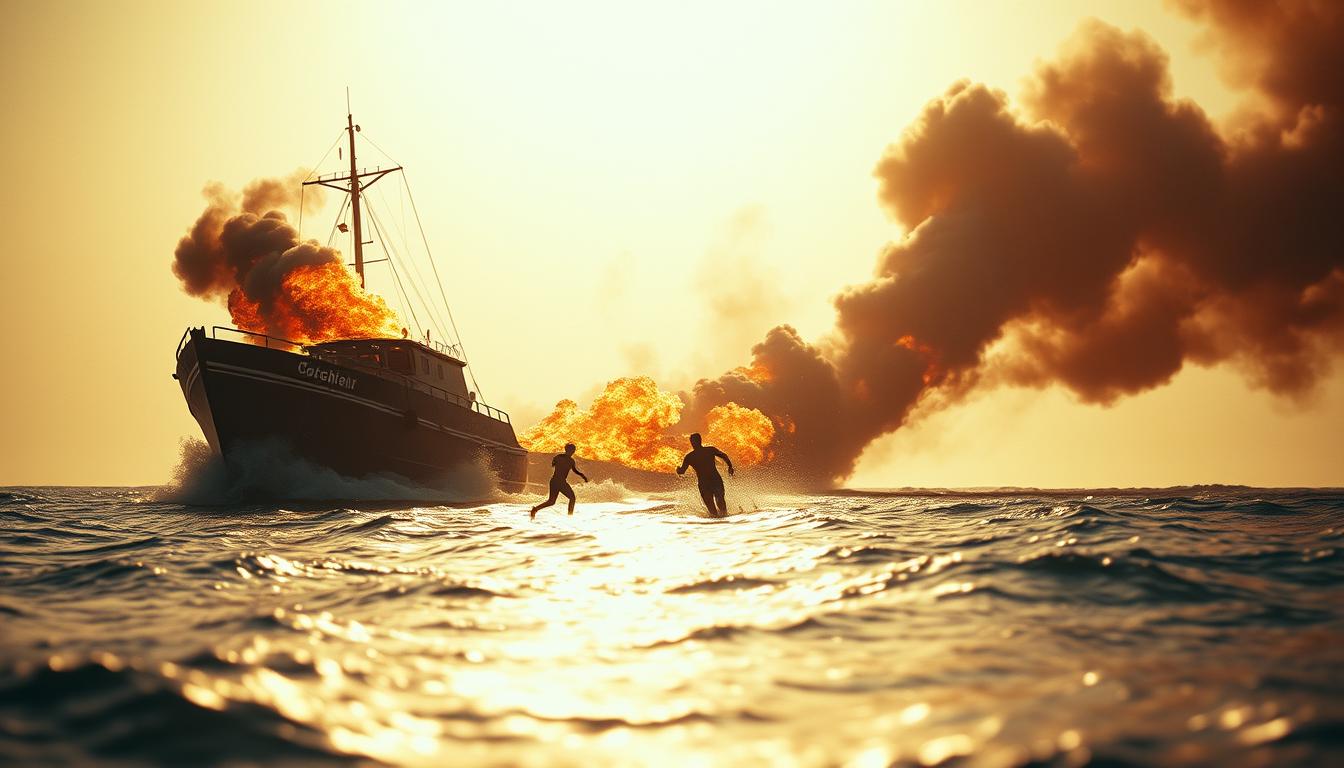 kapal nelayan terbakar